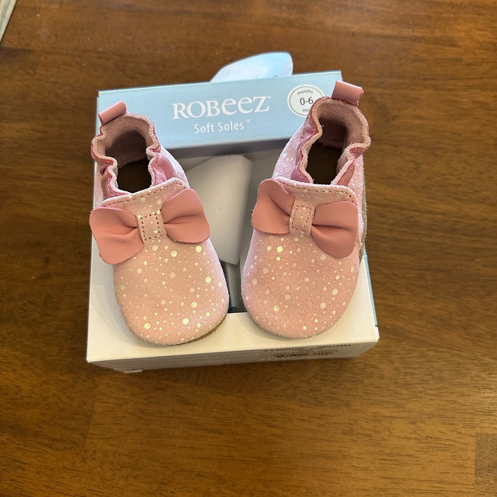 Robeez Pink Soft Sole Baby Shoes- 0-6 Months